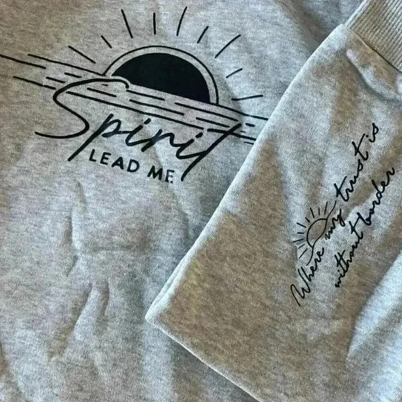 Spirit Lead Me Graphic Casual Round Neck Sweatshirt - Gray - Picture 2 of 5